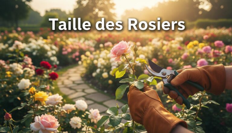 Sécateur, gants de protection et flacon d'alcool posés sur une table en bois rustique avec l'inscription Kit du Jardinier.