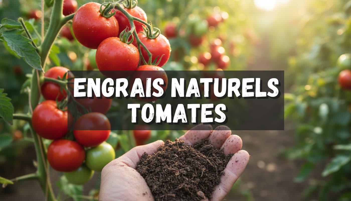 Tomates rouges mûres sur la vigne, main de jardinier tenant du compost dans un jardin ensoleillé.