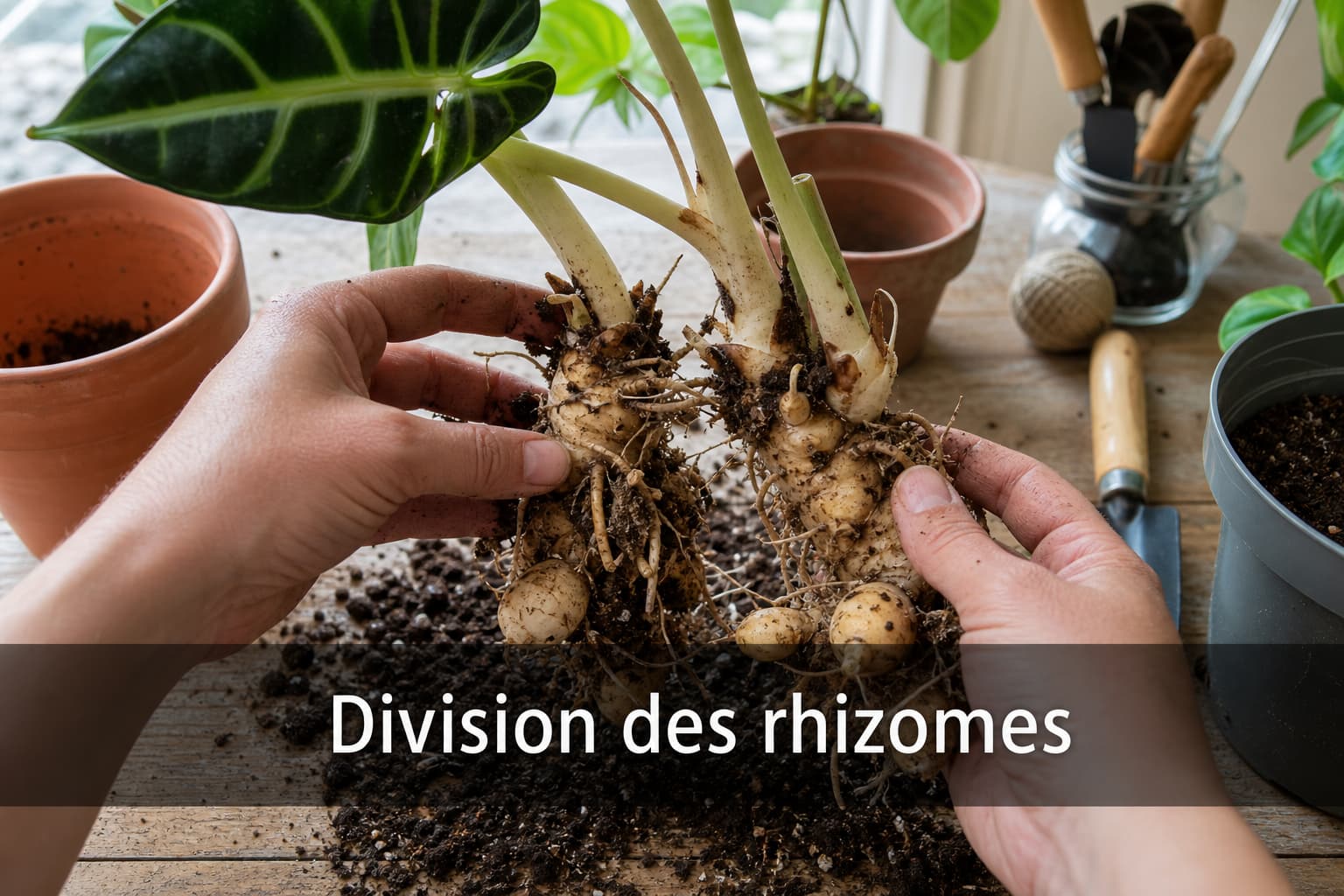 Mains séparant les rhizomes d
