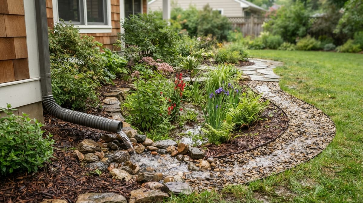 Entrée d'eau et trop-plein d'un jardin de pluie