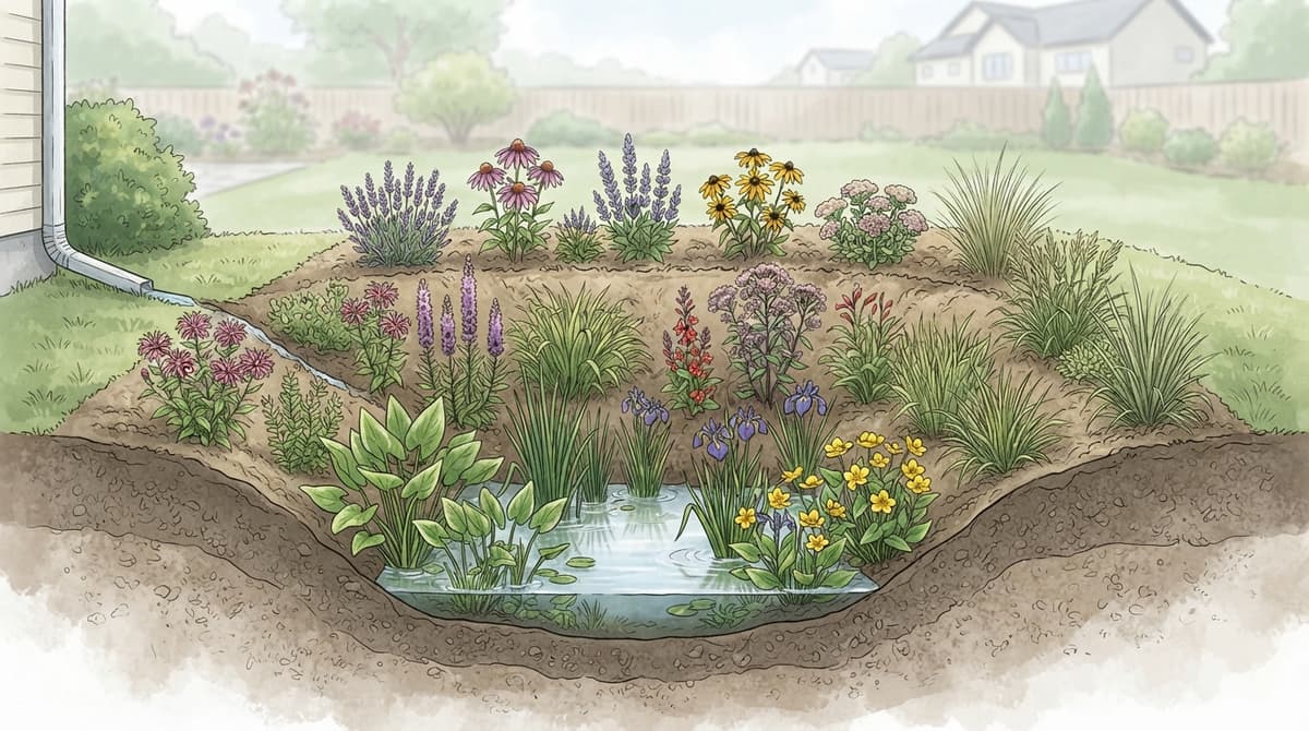 Zones de plantation d'un jardin de pluie